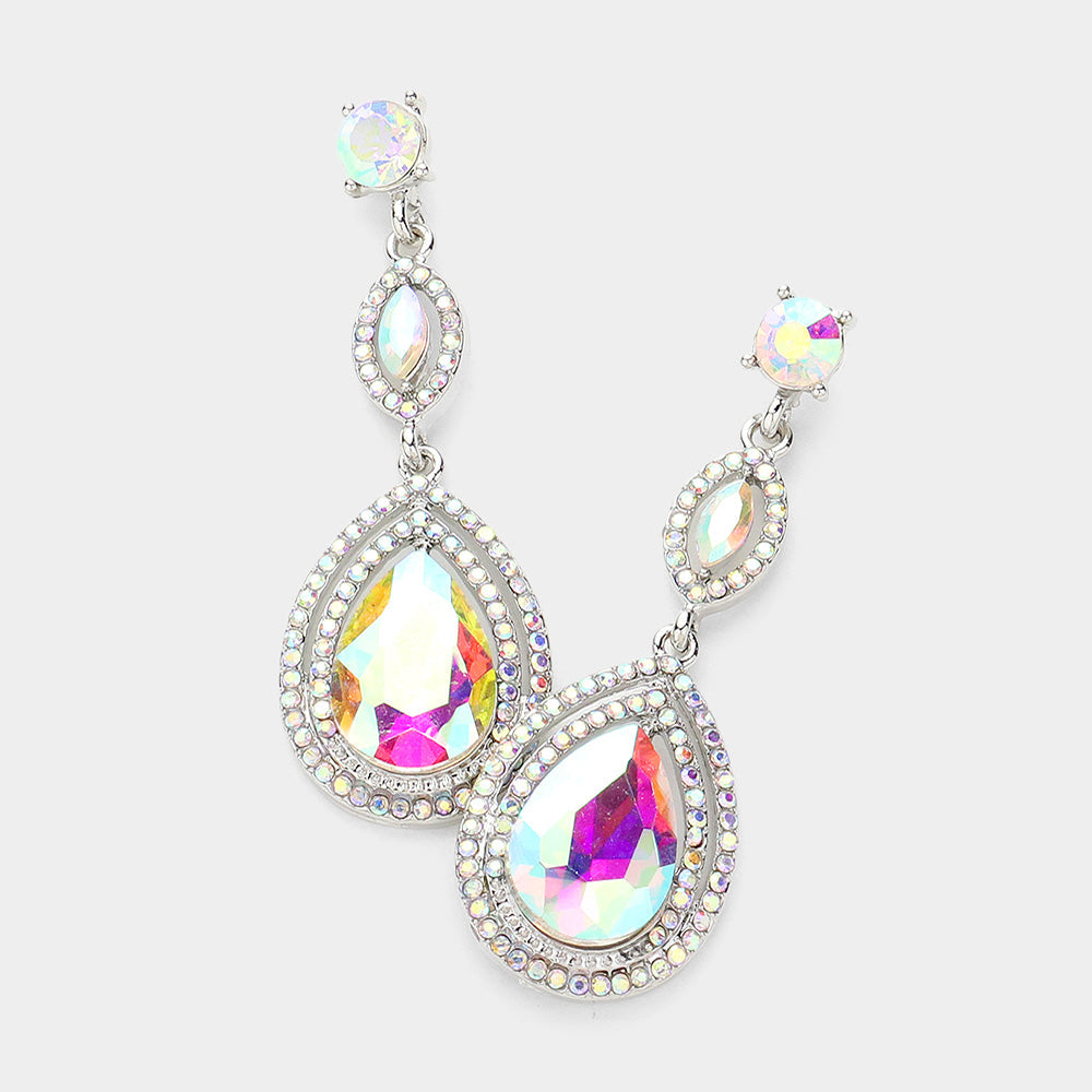 Women's Glass Crystal Teardrop Evening Dangle Earrings