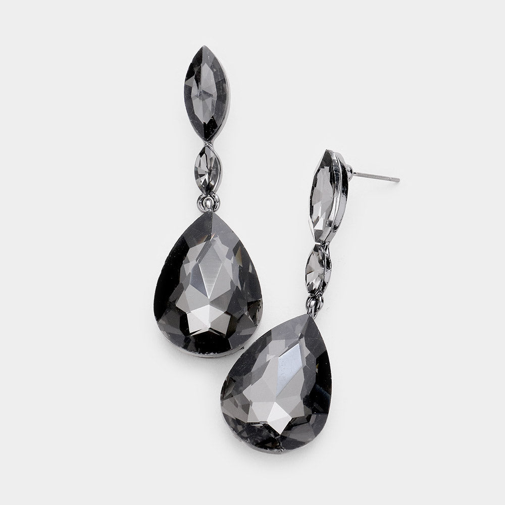 Double Marquise Stone Teardrop Link Dangle Evening Earrings
