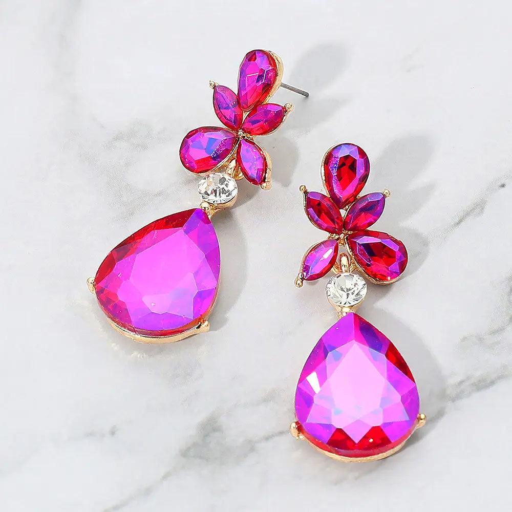 Teardrop Stone Dangle Evening Earrings