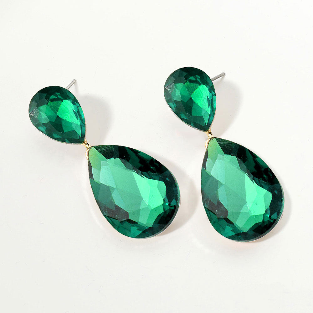 Women's Glass Crystal Teardrop Evening Dangle Earrings