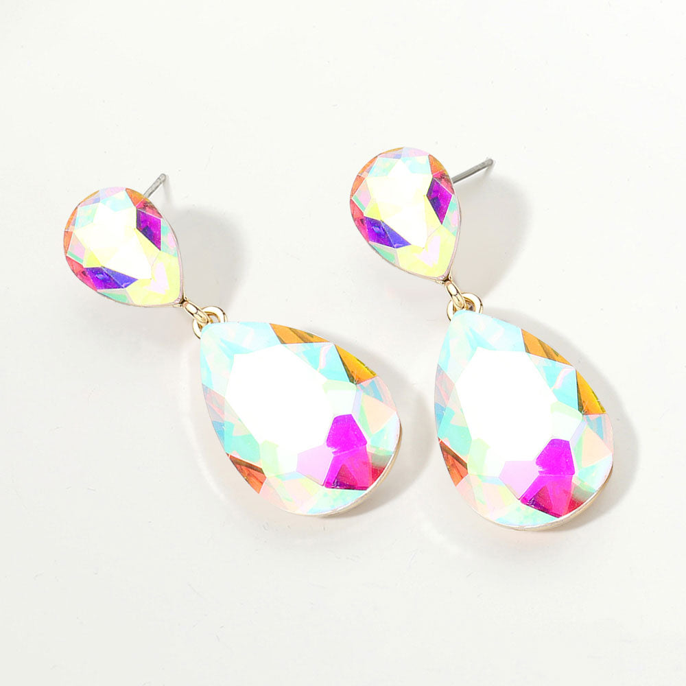 Women's Glass Crystal Teardrop Evening Dangle Earrings