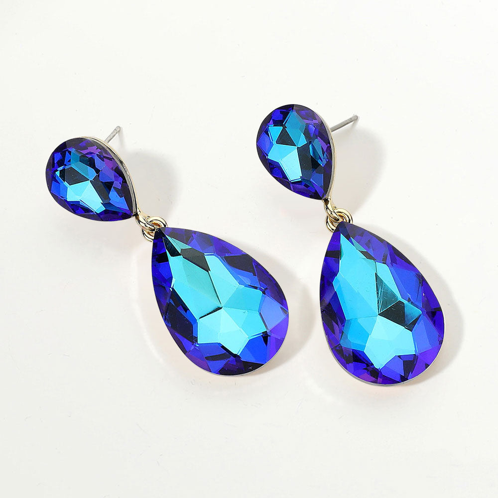 Women's Glass Crystal Teardrop Evening Dangle Earrings