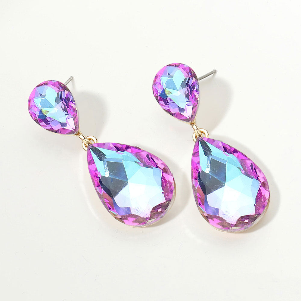 Women's Glass Crystal Teardrop Evening Dangle Earrings