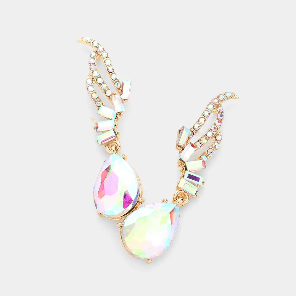 Teardrop Stone Dangle Evening Earrings