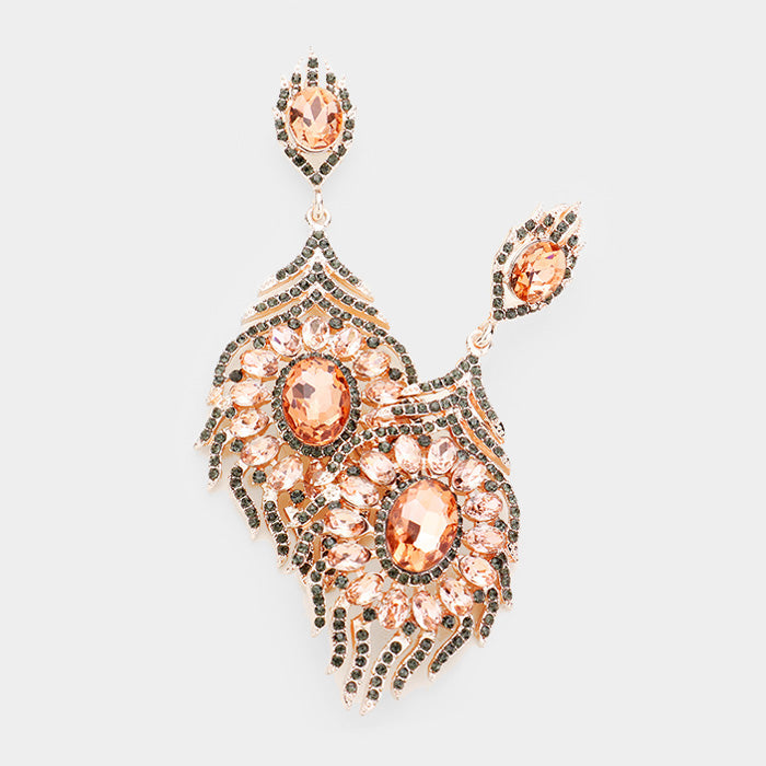 Oval Crystal Rhinestone Flame Evening Earrings