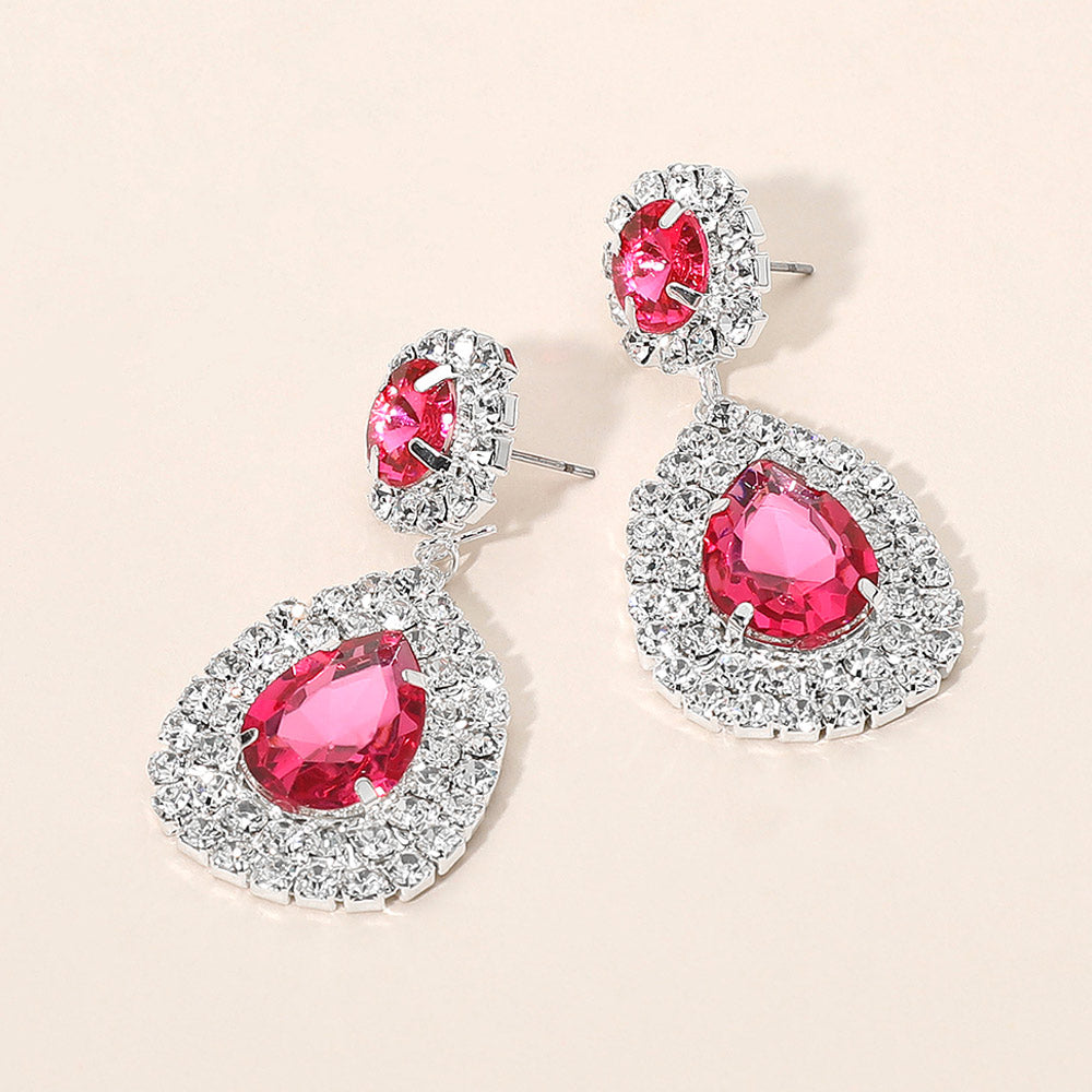 Women's Glass Crystal Teardrop Evening Dangle Earrings