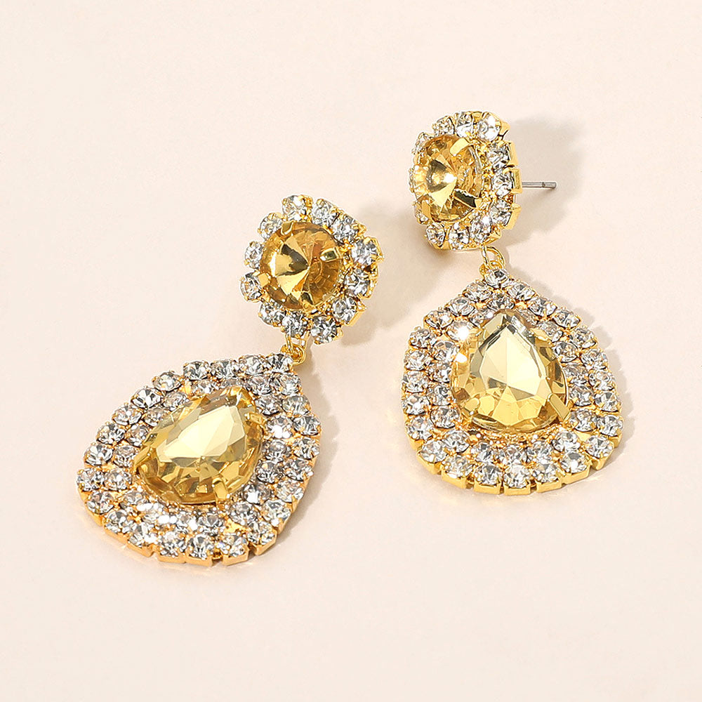 Women's Glass Crystal Teardrop Evening Dangle Earrings