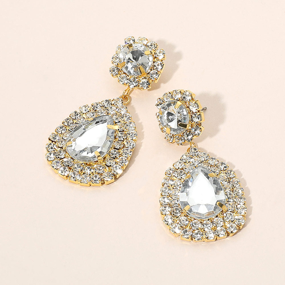 Women's Glass Crystal Teardrop Evening Dangle Earrings