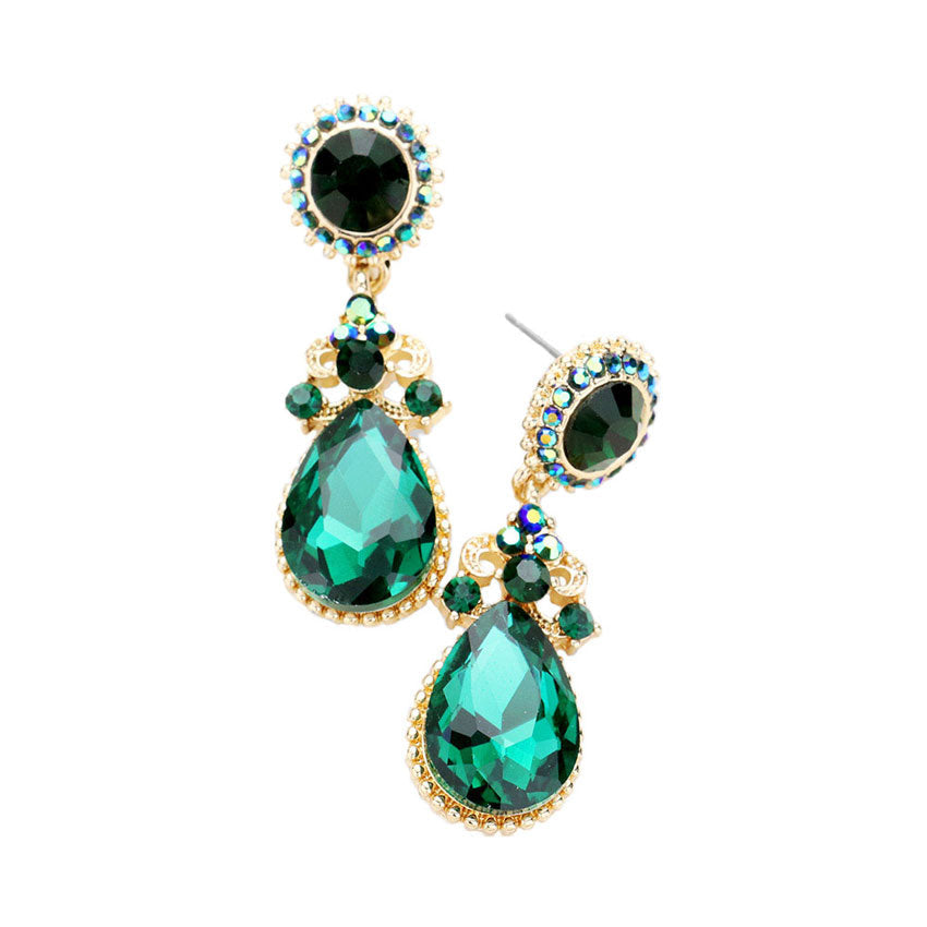 Glass Crystal Teardrop Dangle Evening Earrings