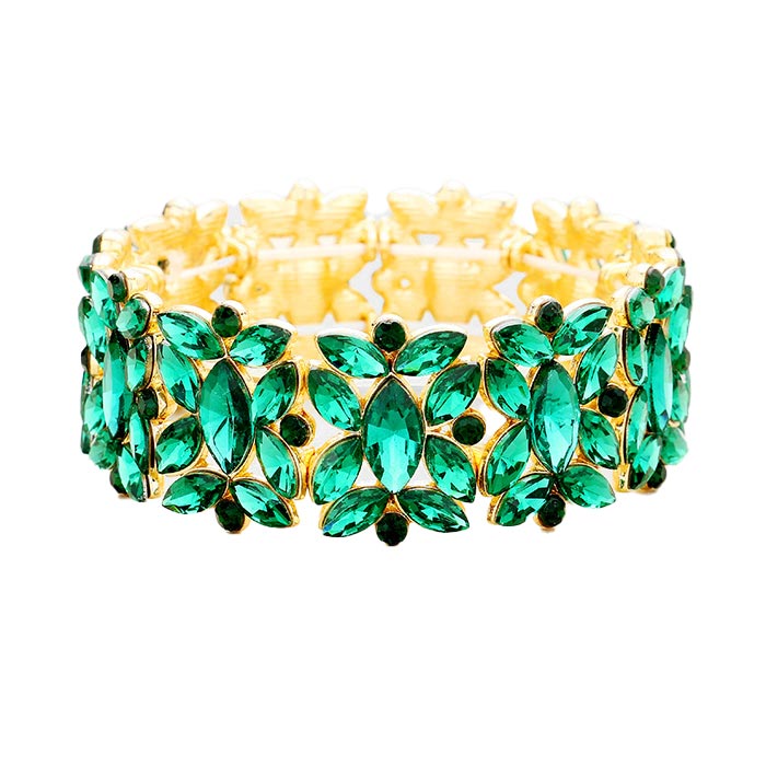 Marquise Floral Oval Crystal Cluster Stretch Evening Bracelet