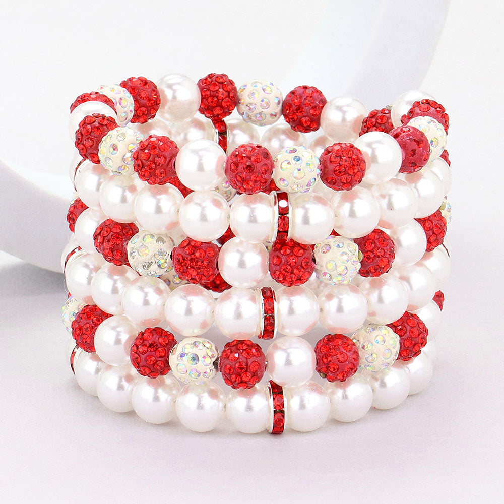 Pearl Shamballa Ball Beaded Adjustable Strand Bracelet