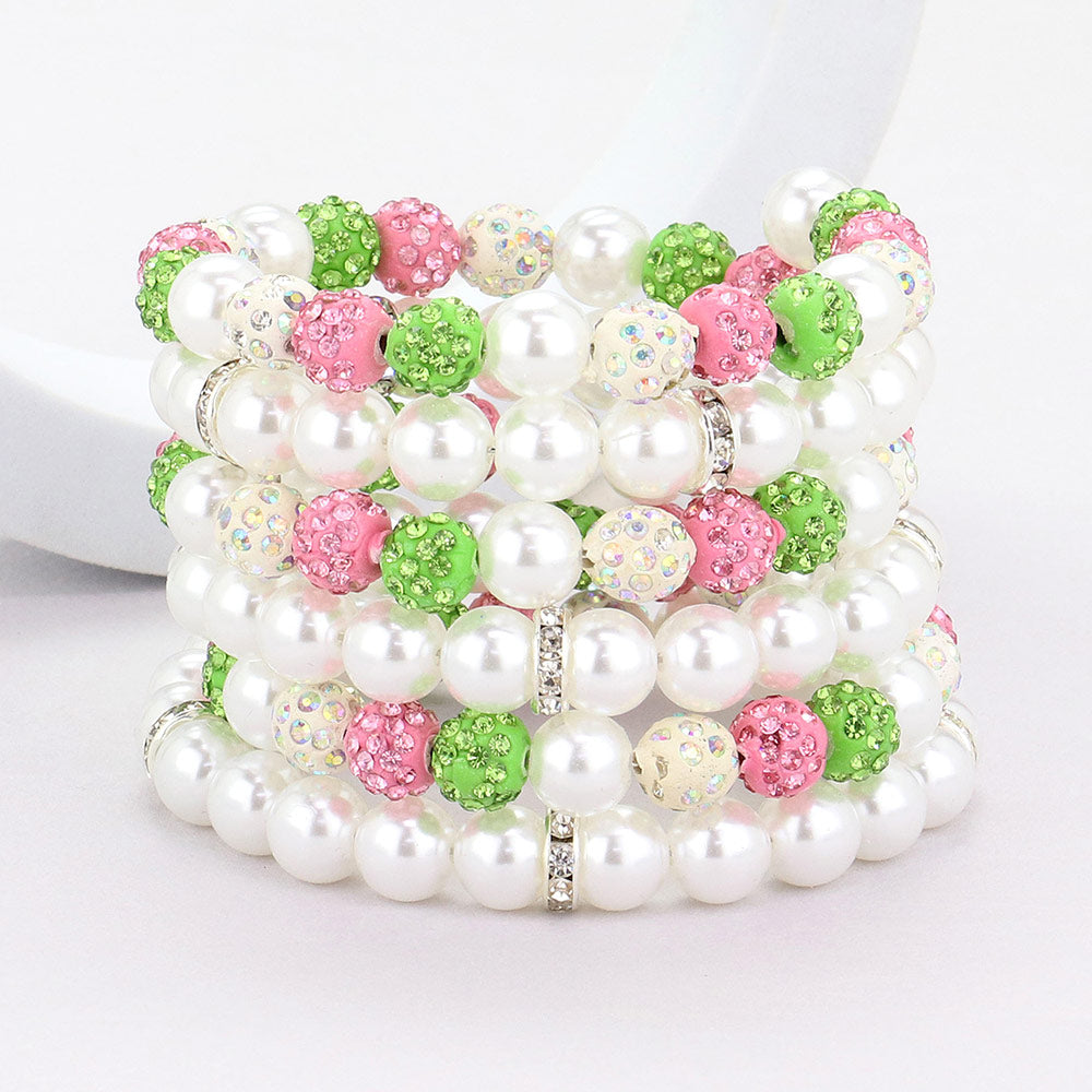 Pearl Shamballa Ball Beaded Adjustable Strand Bracelet