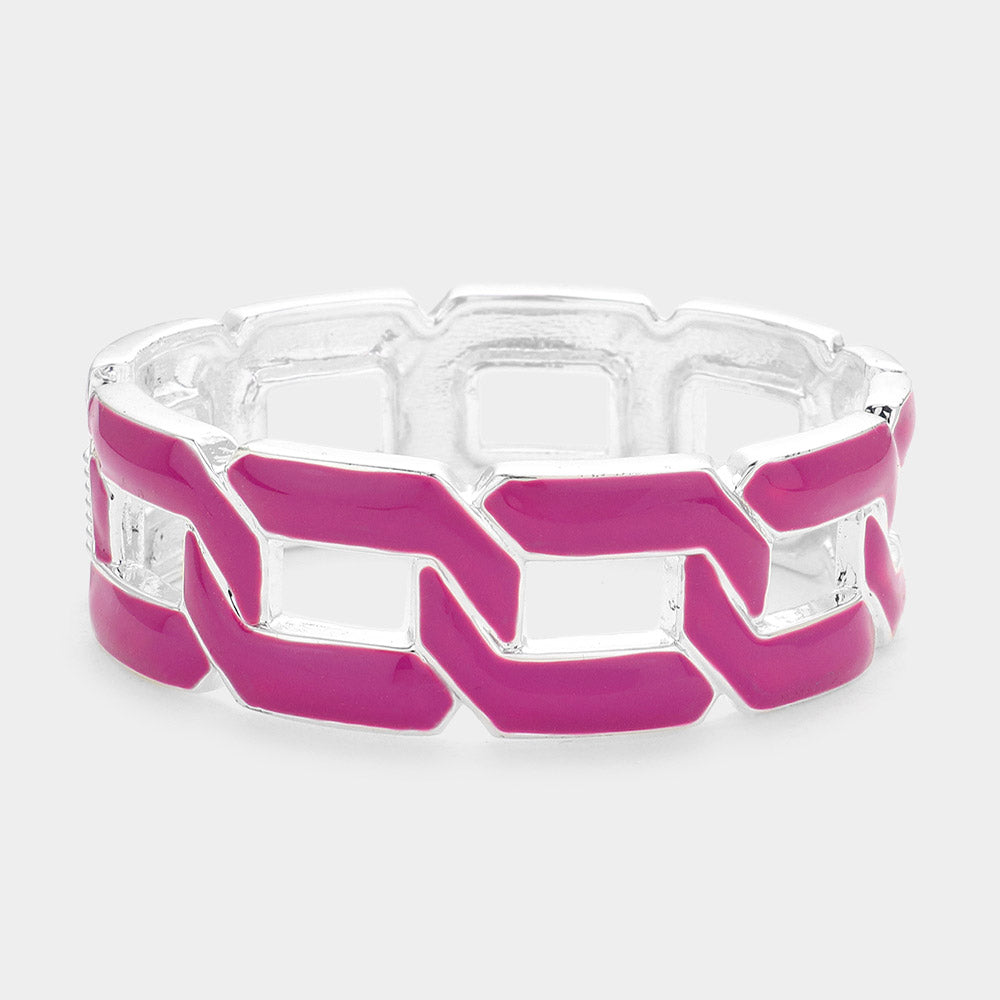 Curb Chain Cutout Enamel Hinged Bangle Bracelet