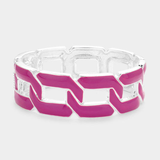 Curb Chain Cutout Enamel Hinged Bangle Bracelet