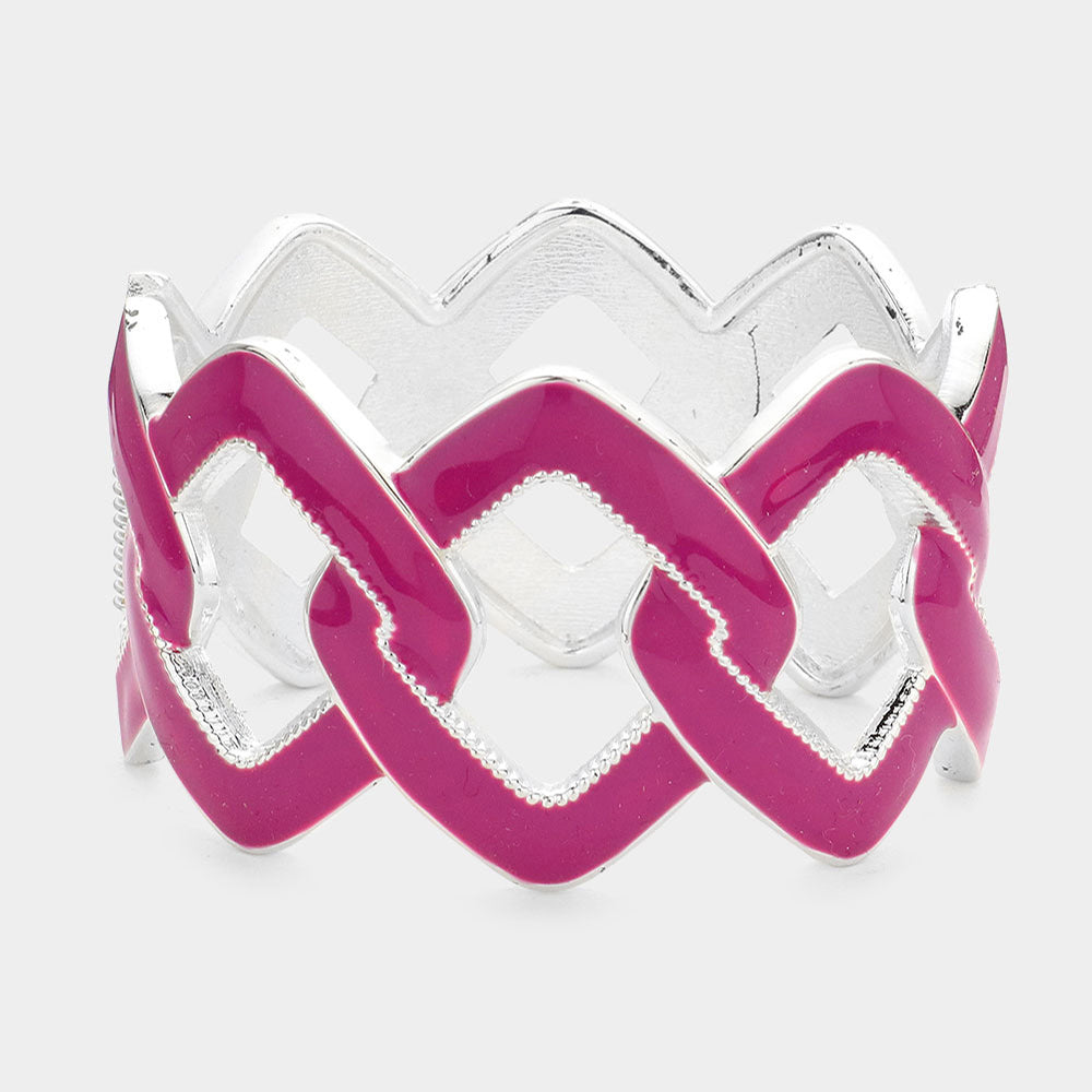Chain Shape Cutout Enamel Hinged Bangle Bracelet