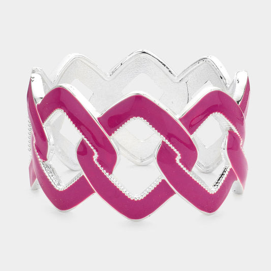 Chain Shape Cutout Enamel Hinged Bangle Bracelet