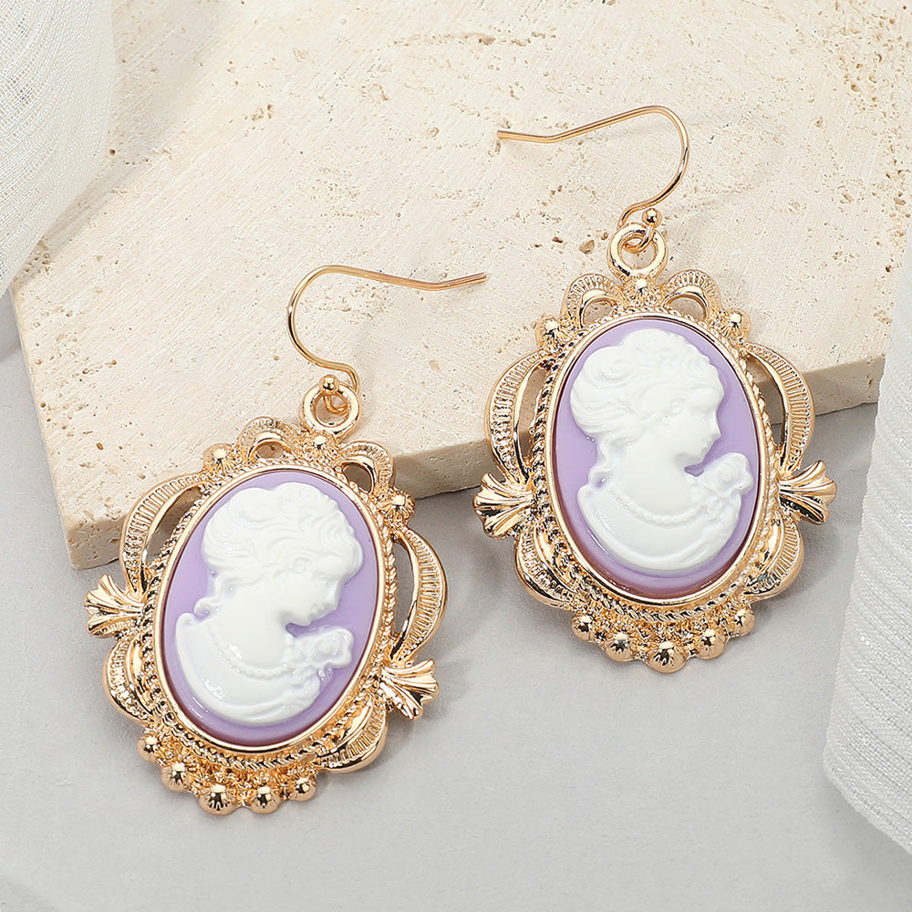 Bold Vintage Cameo Drop Dangle Earrings