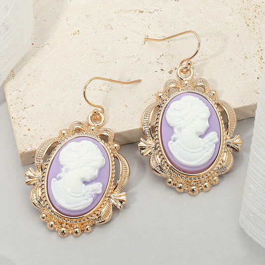 Bold Vintage Cameo Drop Dangle Earrings