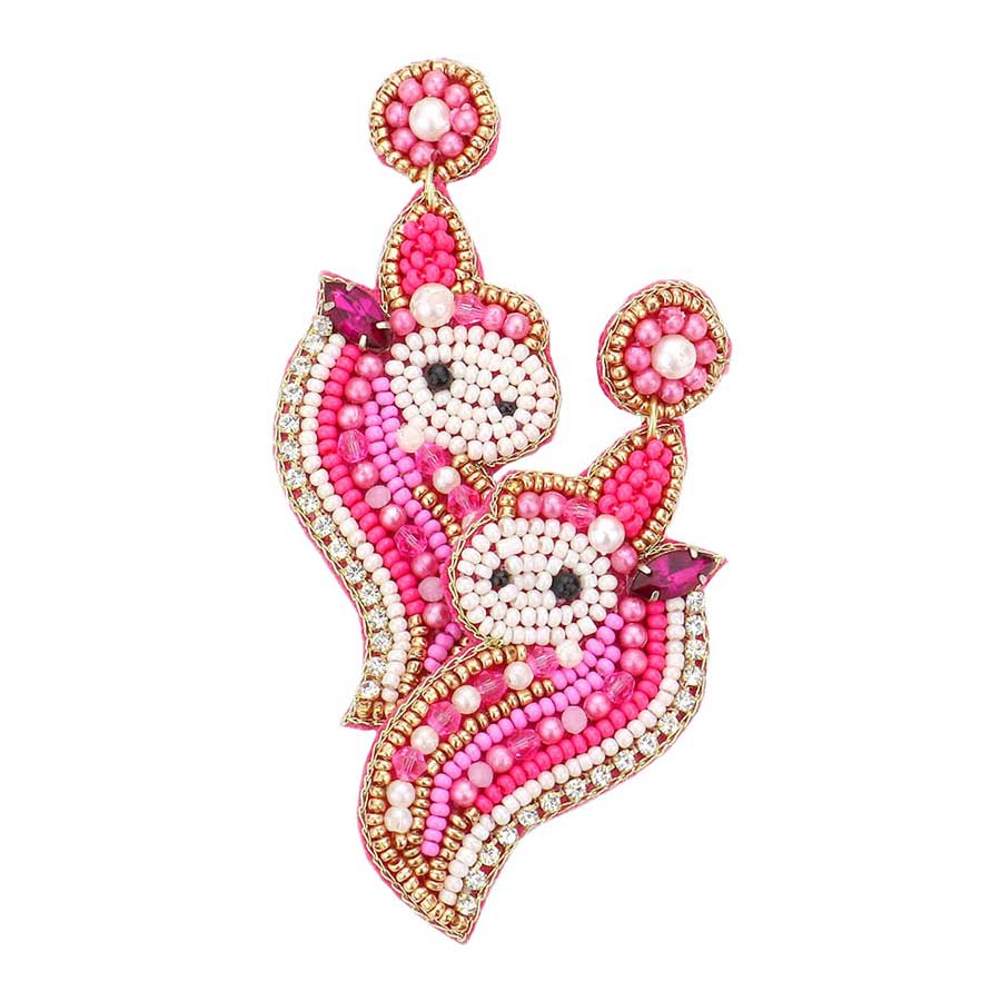 Felt Back Unicorn Beaded Dangle Earrings