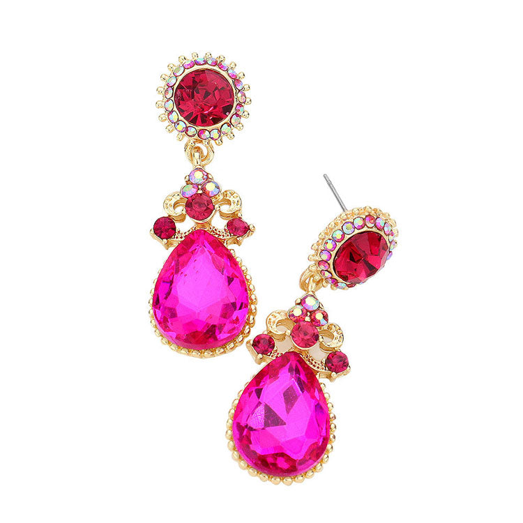 Glass Crystal Teardrop Dangle Evening Earrings