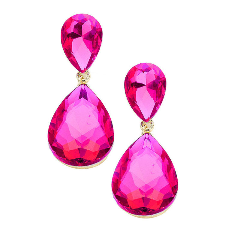 Women's Glass Crystal Teardrop Evening Dangle Earrings