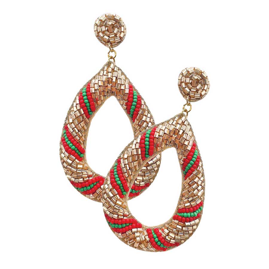 Felt Back Beaded Open Teardrop Dangle Earrings