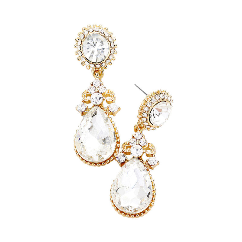 Glass Crystal Teardrop Dangle Evening Earrings