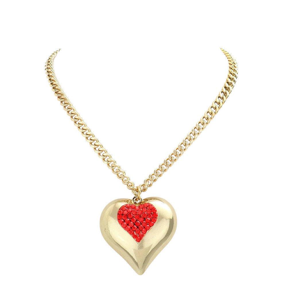 Crystal pave chunky heart pendant necklace