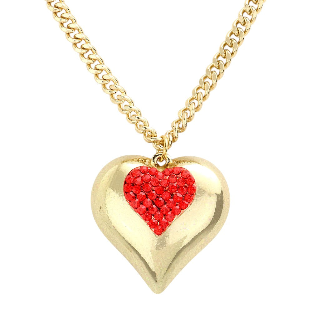 Crystal pave chunky heart pendant necklace