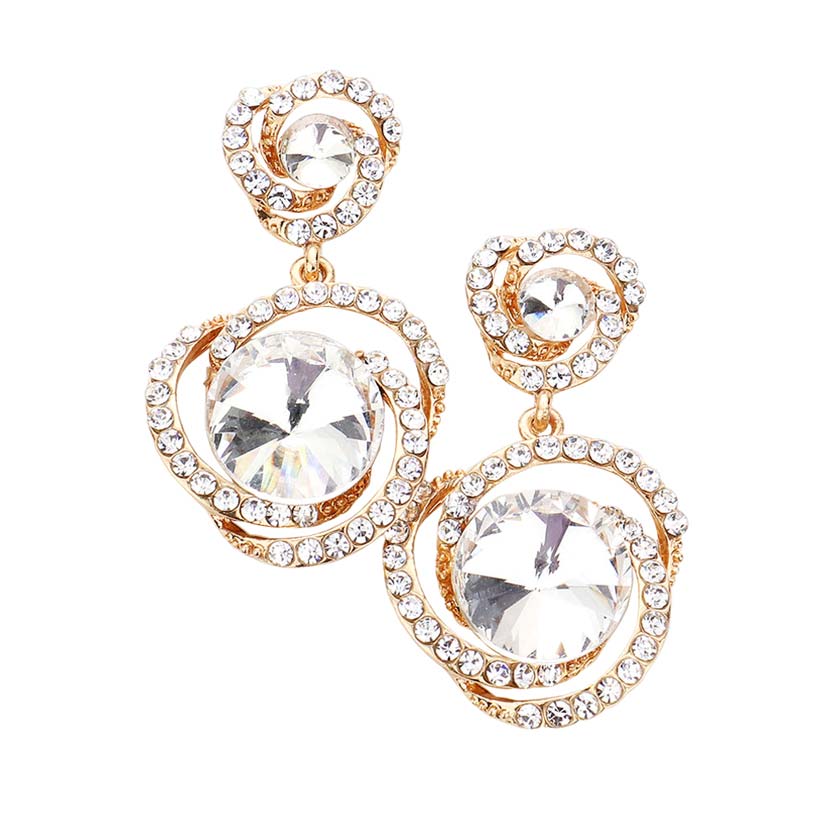 Round Stone Accented Link Dangle Evening Earrings