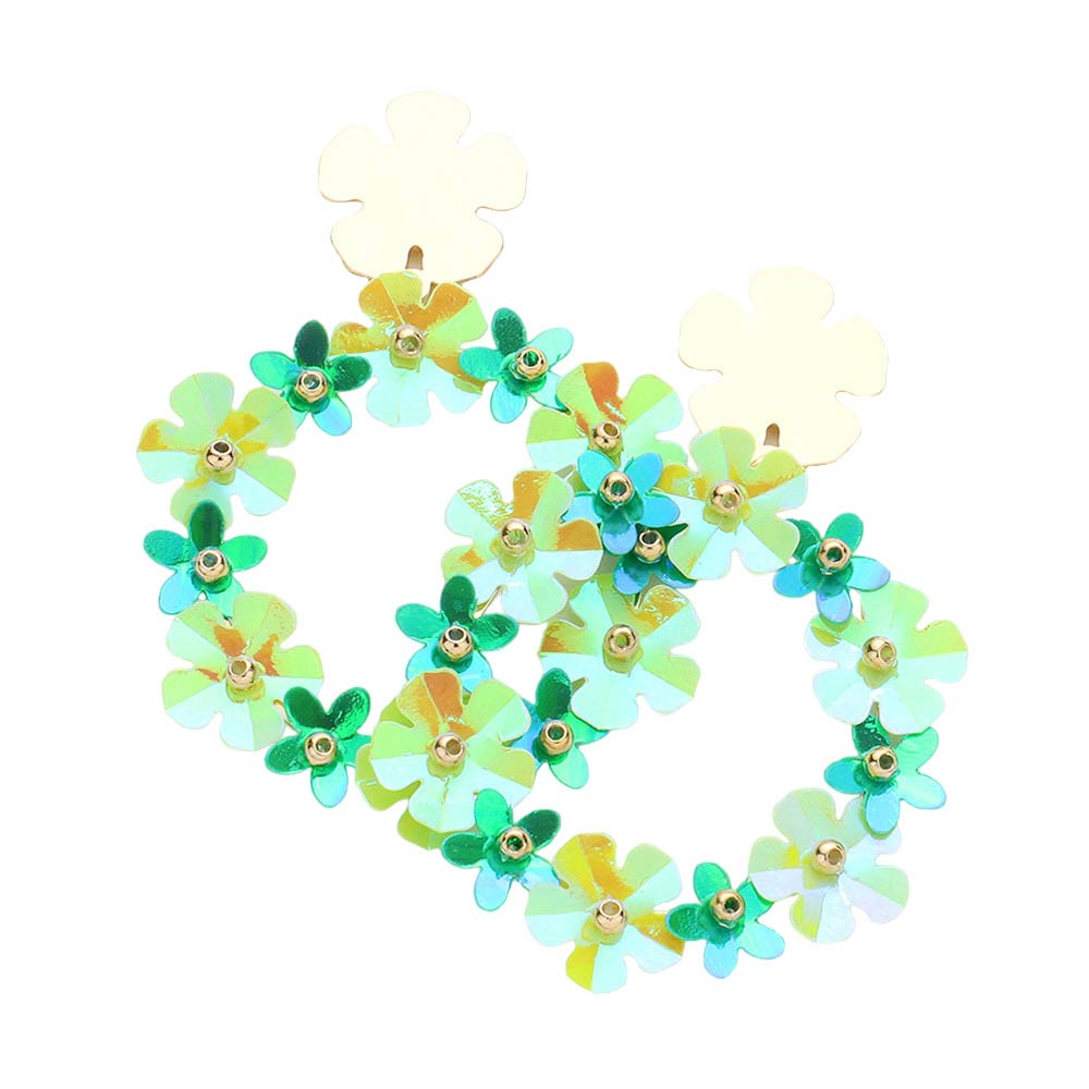 Flower Cluster Open Circle Dangle Earrings