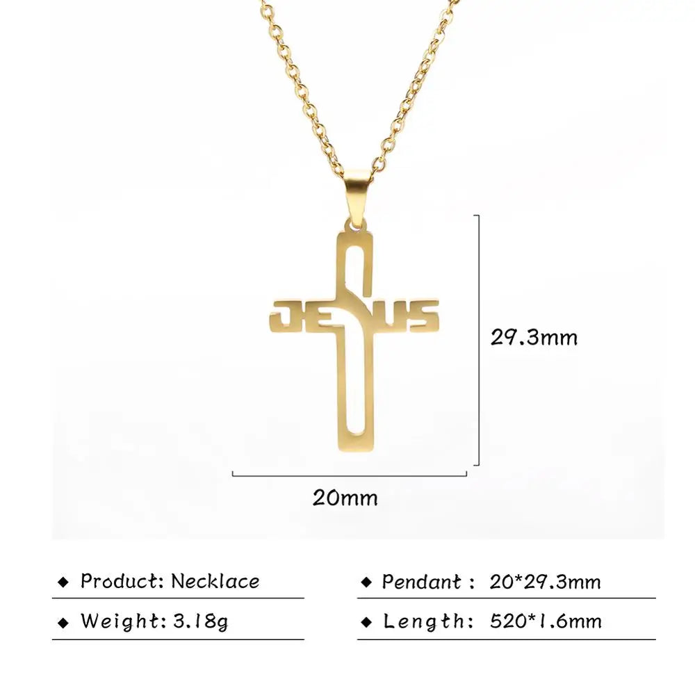 My Shape Stainless Steel Necklace Christian Jewelry Heart Jesus Cross Shaped Steel Color Gold Color Pendant Chain Jewelry Gifts