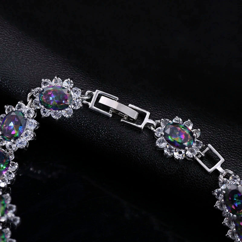 ThreeGraces Unique Mystic Rainbow Cubic Zirconia Crystal Bracelet Tennis Link Fashion Women Bridal Wedding Party Jewelry BR323