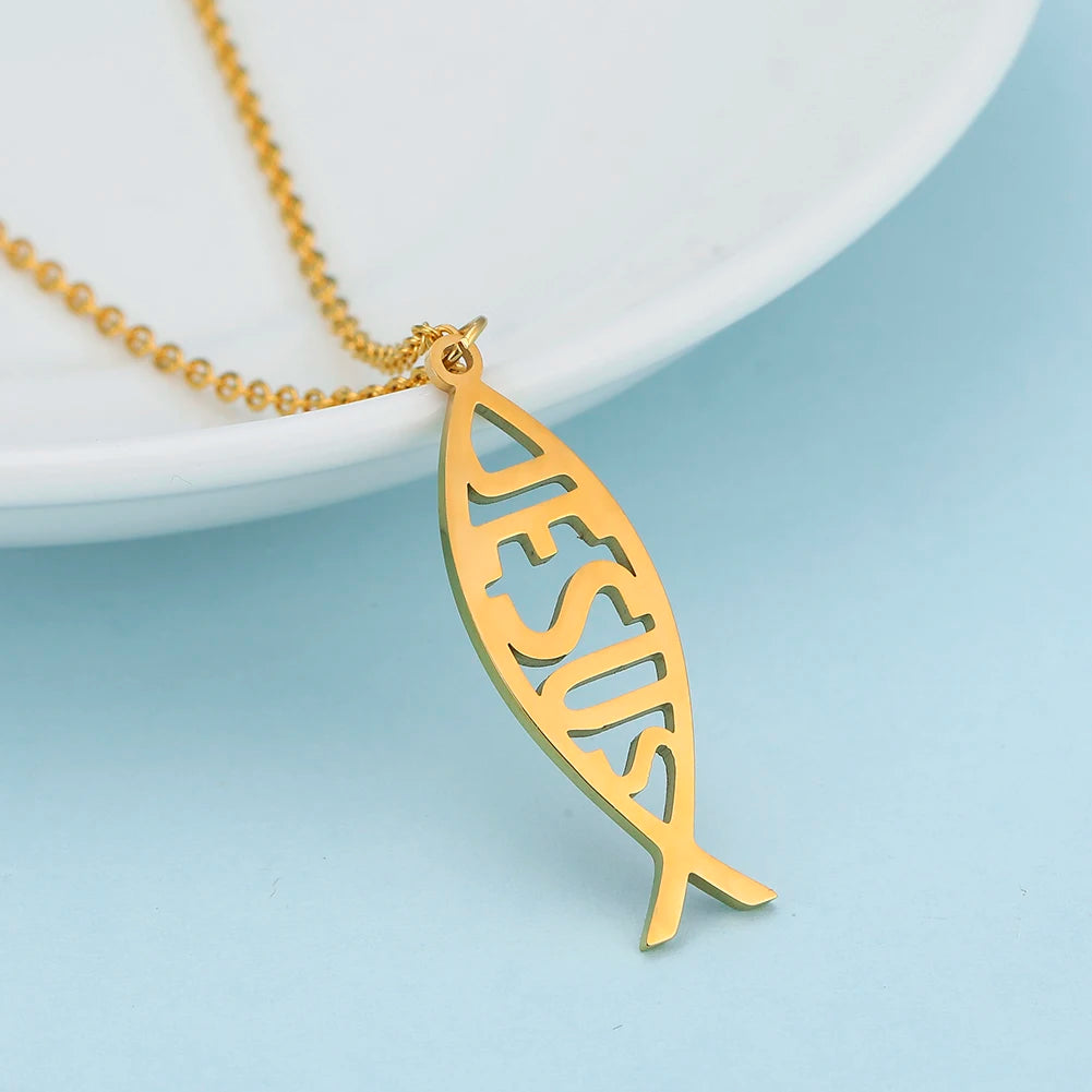 My Shape Stainless Steel Necklace Christian Jewelry Heart Jesus Cross Shaped Steel Color Gold Color Pendant Chain Jewelry Gifts