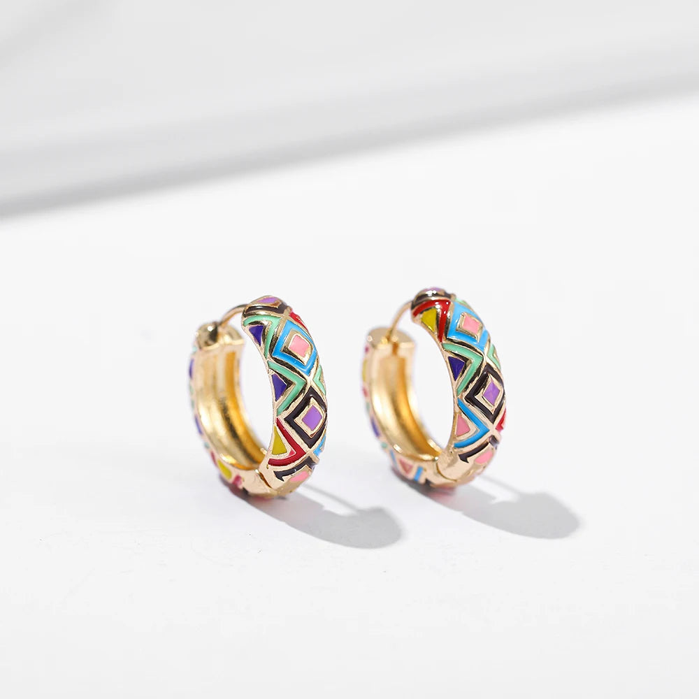 New Trendy Flower Enamel Hoop Earrings for Women Boho Statement Round Circle Huggie Earring Fashion Jewelry 2021 Brincos