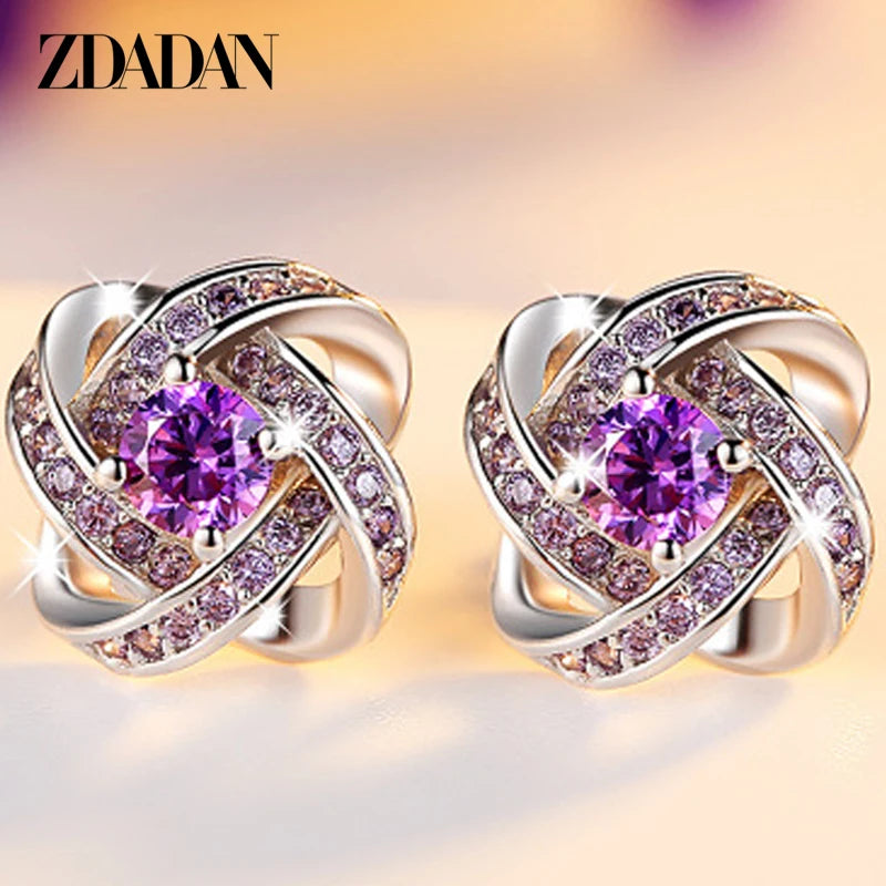 ZDADAN 925 Sterling Silver 12MM Crystal Earring For Women Fashion Jewelry Accessories