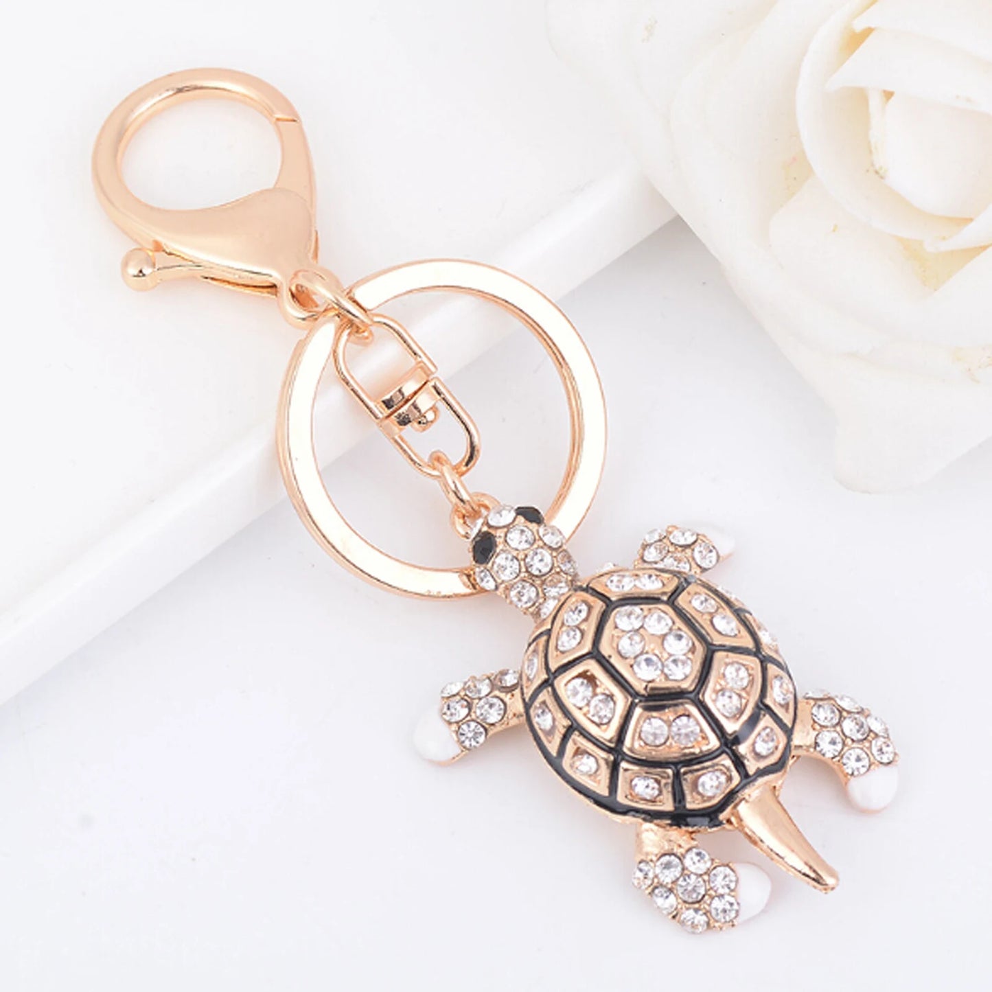 Fashion Rhinestone Crystal Metal Keychain Lovely Cartoon Marine Style Tortoise Fish Dolphin Keyring HandBag Car Pendant Gift