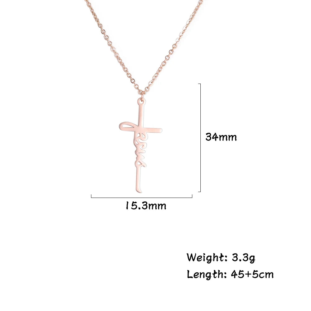 My Shape Stainless Steel Necklace Christian Jewelry Heart Jesus Cross Shaped Steel Color Gold Color Pendant Chain Jewelry Gifts