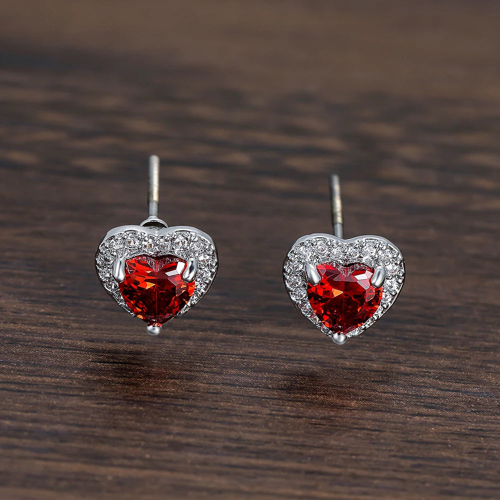 Dainty Female Rainbow Crystal Stone Jewelry Charm Silver Color Small Stud Earring Cute Heart Zircon Wedding Earrings For Women