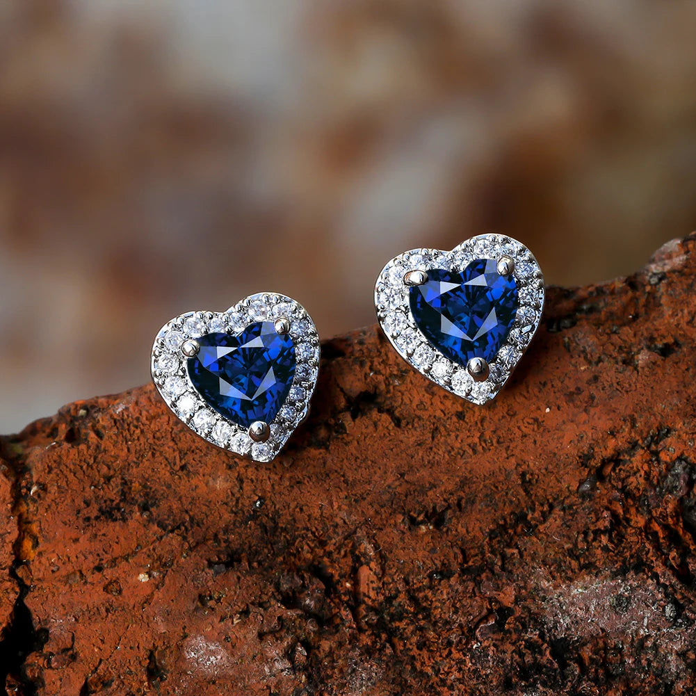 Dainty Female Rainbow Crystal Stone Jewelry Charm Silver Color Small Stud Earring Cute Heart Zircon Wedding Earrings For Women