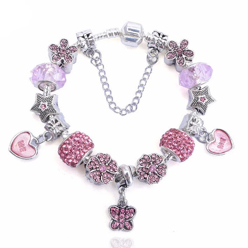 Luxury Crystal Flower Charm Bracelets & Bangles Gold Beads Bracelets For Women Jewellery Pulseira Feminina 2021 New Year Gift