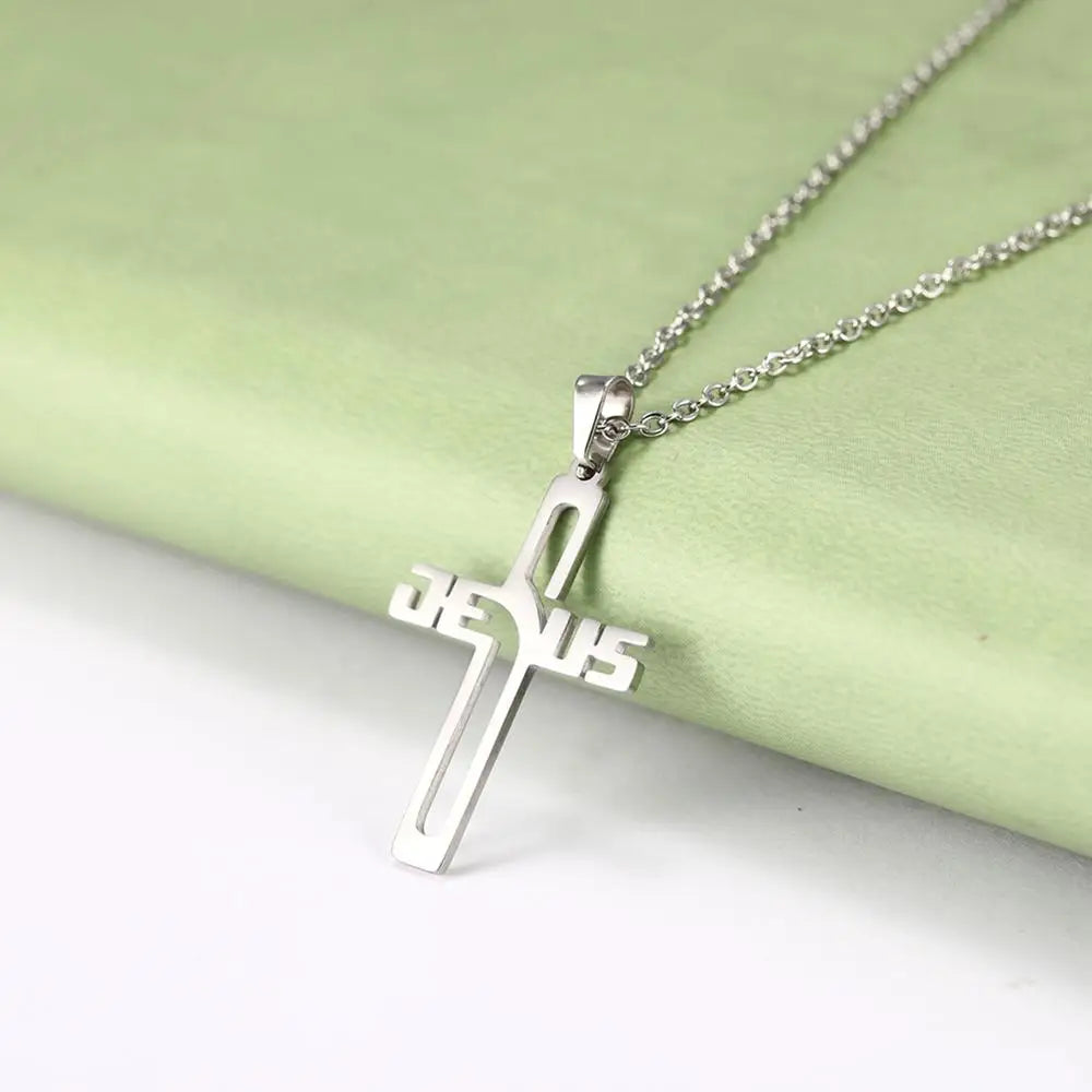 My Shape Stainless Steel Necklace Christian Jewelry Heart Jesus Cross Shaped Steel Color Gold Color Pendant Chain Jewelry Gifts