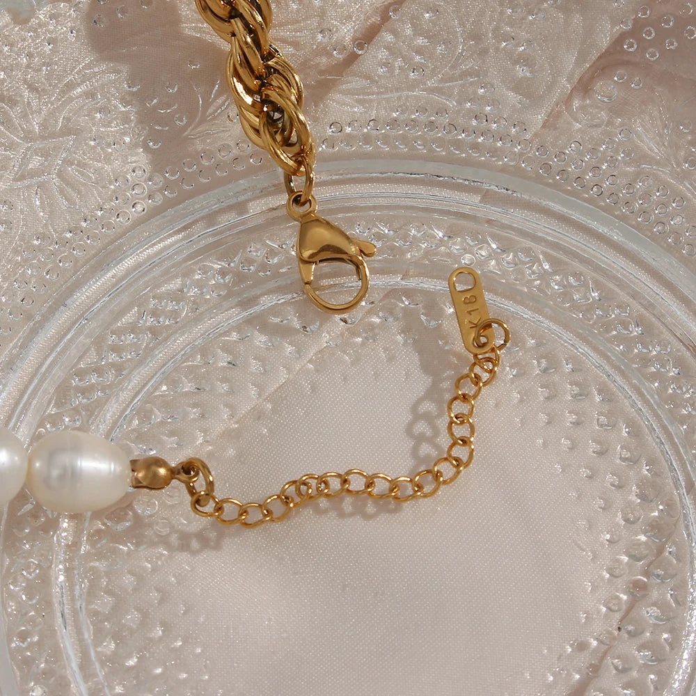 E.B.belle Bold Twisted Rope Chain Splicing with Freshwater Pearl Chunky Chain Necklace Jewelry On The Neck For Women