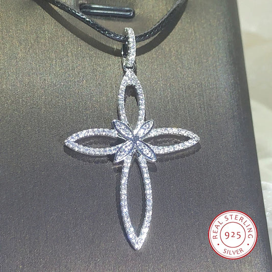925 Silver New Jewelry Crystal Flower Pendant Necklace Exaggerate Atmosphere Personality Four-Leave Flower Chain For Women Party