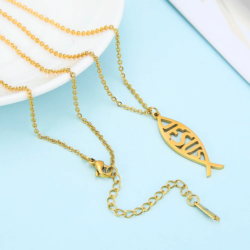 My Shape Stainless Steel Necklace Christian Jewelry Heart Jesus Cross Shaped Steel Color Gold Color Pendant Chain Jewelry Gifts