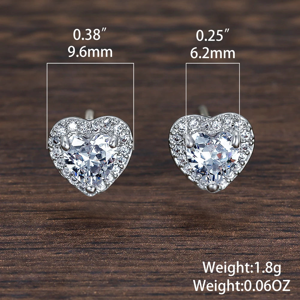 Dainty Female Rainbow Crystal Stone Jewelry Charm Silver Color Small Stud Earring Cute Heart Zircon Wedding Earrings For Women
