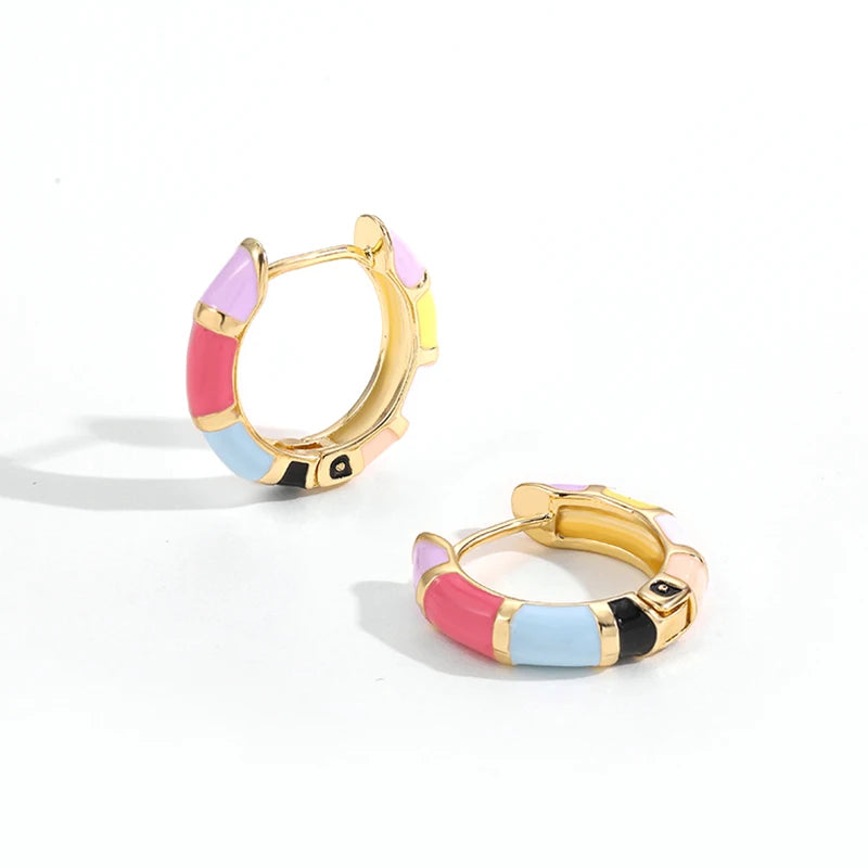 Mini Lovely Enamel Rainbow Round Circle Hoop Earrings for Women Fashion Colorful Huggie Hoops Piercing Pendientes Jewelry Gifts