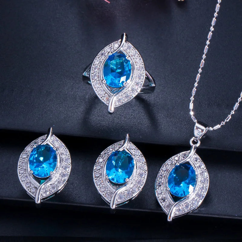 ThreeGraces 3pcs New Trendy Shiny Red Cubic Zirconia Fashion Earrings Necklace Ring Bridal Party Jewelry Set for Women JS707