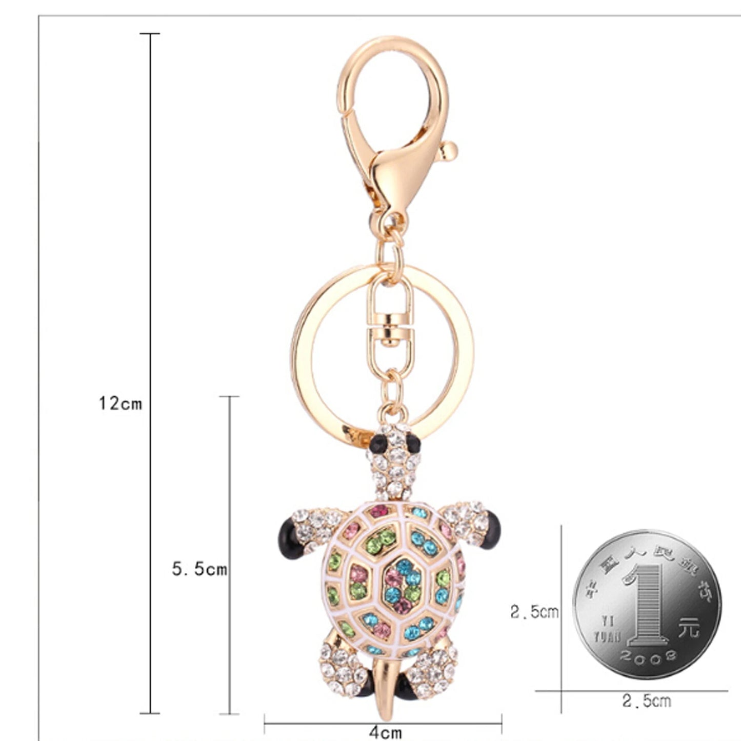 Fashion Rhinestone Crystal Metal Keychain Lovely Cartoon Marine Style Tortoise Fish Dolphin Keyring HandBag Car Pendant Gift
