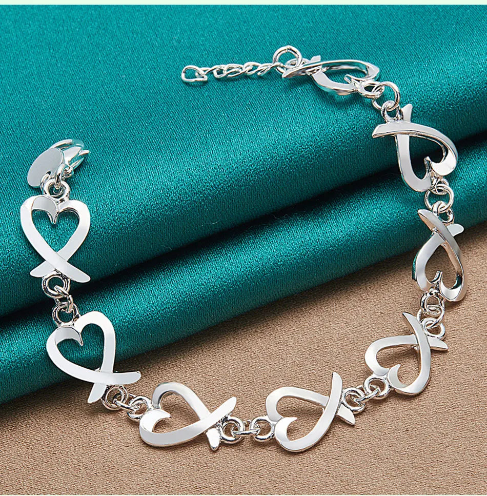 URMYLADY 925 Sterling Silver Love Heart Chain Bracelet For Women Wedding Engagement Party Fashion Jewelry